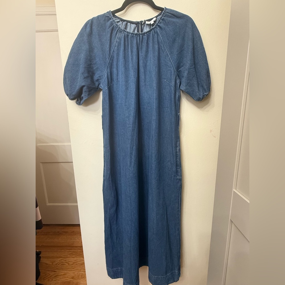 Boden / S / Denim Midi Dress / Puffed Sleeves / Coastal Cowgirl / Boho / Jean